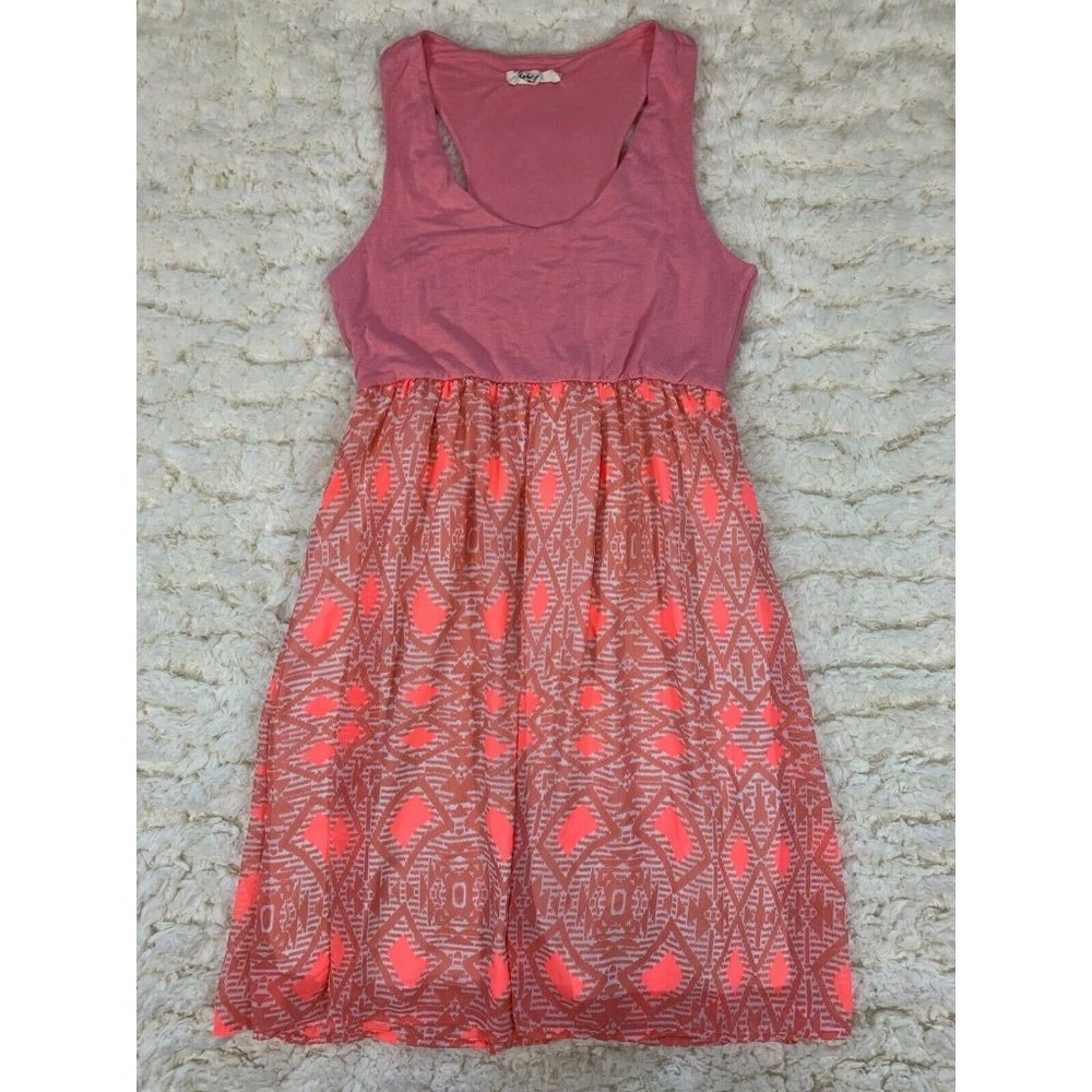 Rachel Kate Sleeveless Shirt Dress Salmon Pink Peach Fit Flare Boho Aztec S/XS